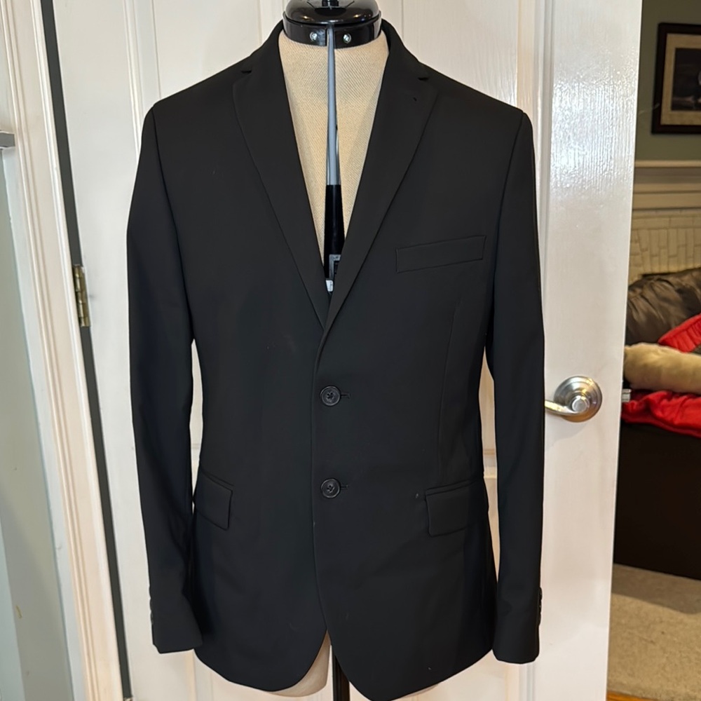 Boys 16R Black Sport Coat with Notch Lapel and Modern Fit